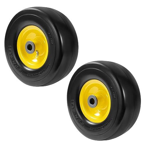 LTNICER (2 Pack) 9x3.50-4" Lawn Mower Flat Free Tires - Front Zero-Turn Smooth Tires for Zero-Turn Mowers, Garden Tractors, Wheelbarrows & More With 3.5"-4"-4.5"-5" Centered Hub,3/4" Bushings,yellow