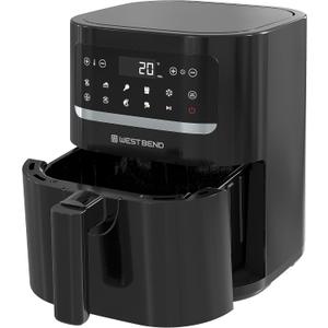 West Bend Compact Air Fryer 5-Quart Capacity with Digital Controls LCD Display and 10 Cooking Presets with Shake Reminder, Nonstick Frying Basket, 1500-Watts, Black