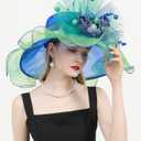 Women Derby Church Organza Flower Wedding Tea Party Fascinator Wide Brim Sun Hat