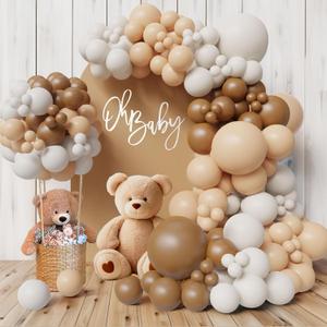 Neutral Balloon Garland Kit Boho Gender Reveal Balloons Arch Brown Nude Tan Coffee Beige Cream Matte White Dark Light Latex Globos Different Sizes Bear Baby Shower Safari Decoration For Boy Girl