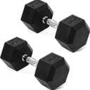 Hex Dumbbells Rubber Coated Hand Weights Pairs for Exercises and Fitness, Multiple Sizes
