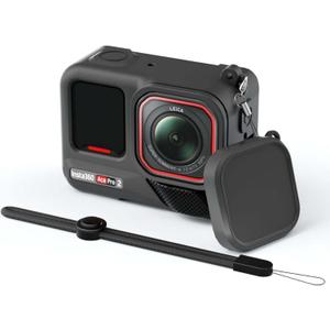 for Insta360 Ace Pro 2 Silicone Protective Case, Insta360 Ace Pro 2 case Cover with Silicone Lens Cap,with Anti-Lost Lanyard and Wrist Strap (Black)