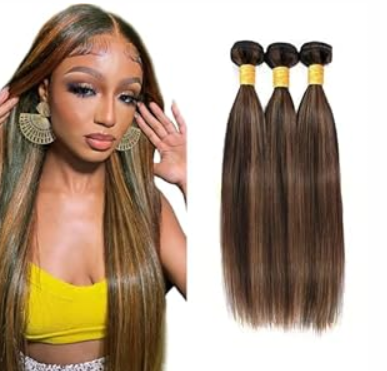Light Brown Bundles Human Hair Highlight Straight Human Hair Bundle 20 22 24 Inch Double Weft P1B30 Ombre Bundles 150G Brazilian Virgin Remy Hair Extensions Deals