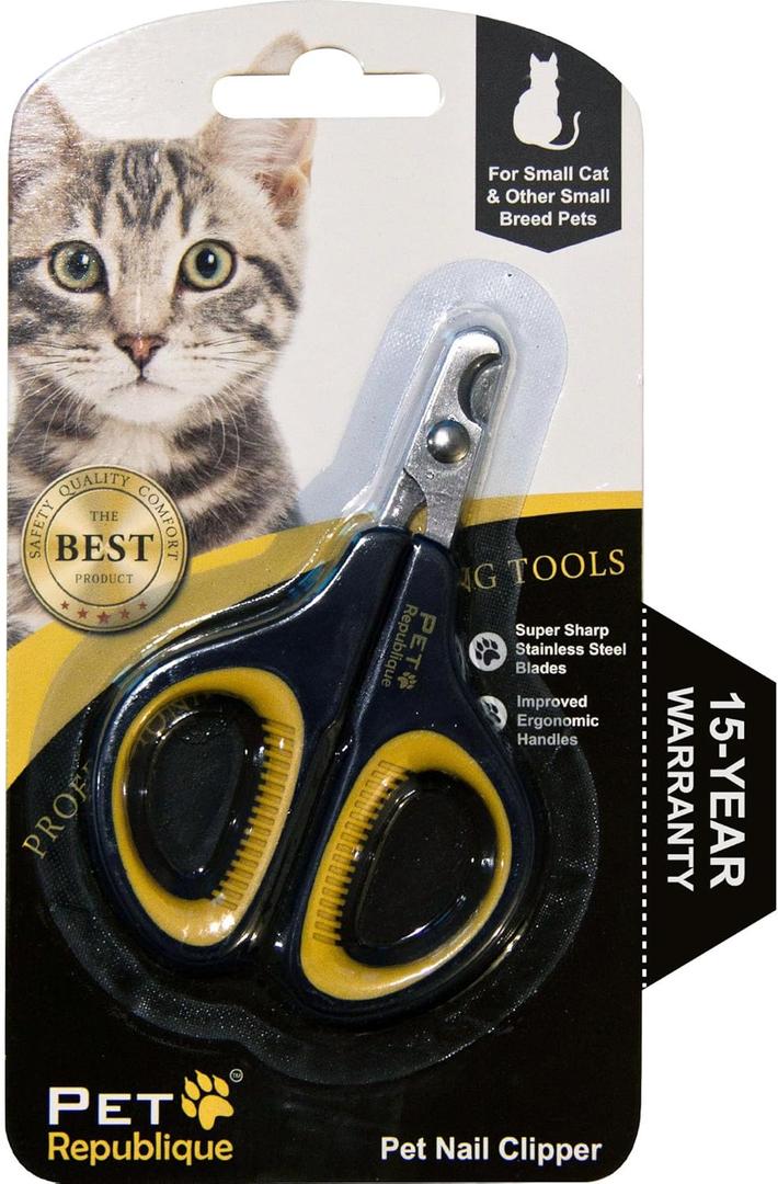 Cat Nail Clippers by Pet Republique  Professional Stainless-Steel Nail Clipper for Cats, Kittens, Hamster, Rabbits, Birds, & Small Breed Animals Claw Trimmer (Black+Yellow)