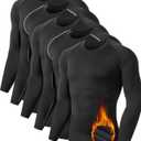 5 or 4 Pack Men's Thermal Compression Shirt Fleece Lined Long Sleeve Athletic Base Layer Cold Weather Gear Workout Top (Black, XL)