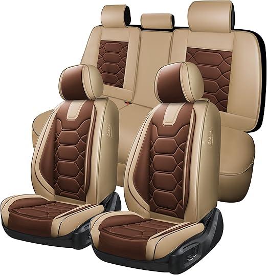 FLORICH Leather Seat Covers, Seat Covers Full Set, Car Seat Protectors 5 Seats, Automotive Seat Covers Fit for Most Cars Truck Beige