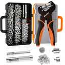 Preciva Heavy Duty Grommet Tool Kit with 400pcs Grommets - 1/4", 3/8" Hole Punch & Handheld Eyelet Plier for Tarps, Tents, Canvas, Vinyl & Leather Fabric