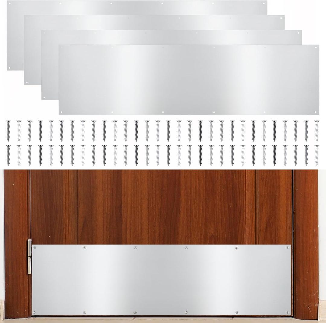 Tatuo 4 Pcs Door Kick Plates for Exterior Interior Doors Protection Decor Rectangular Aluminum Door Push Plate with Satin Finish (34 x 8 Inch,Sliver Gray)