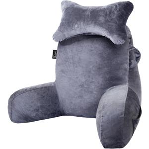SLIGUY Reading Pillow for Sitting in Bed Couch Adult, Back Pillow with arm Support and Pockets, Adult Back Pillow Bed Chair for Bed Rest, Reading, Watching TV, Gaming for Boys and Girls Dark Grey