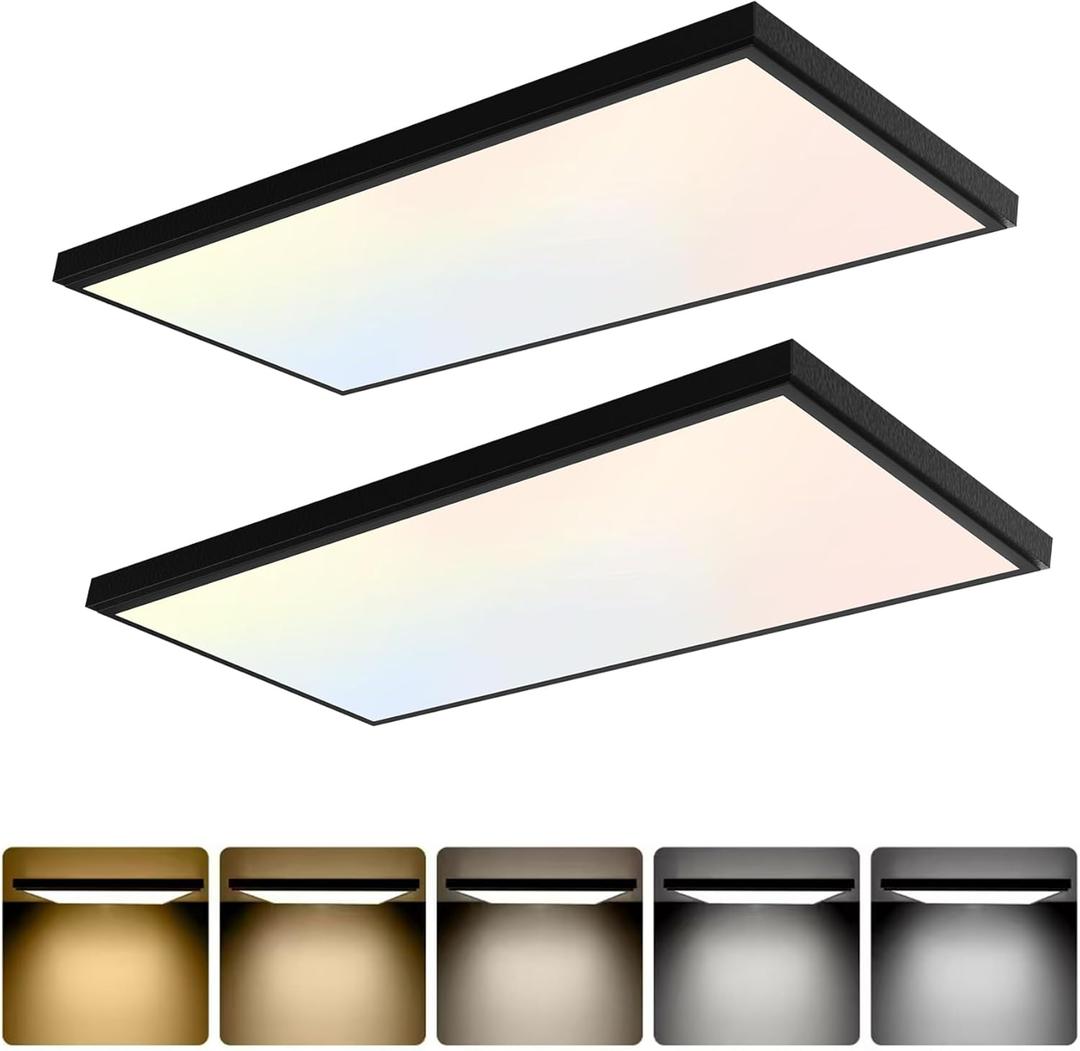 GT-Lite 2 Pack 1'x2' 2550 Lumen LED Flat Panel, Black Trim, Flush Mount 5 CCT,3 Level Dim,CRI 80 for Home and Office