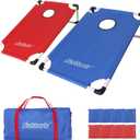 Portable Cornhole Set PVC Framed Corn Holes Outdoor Game Set with 2 Cornhole Boards, 8 Cornhole Bean Bags and Carrying Case, Camping Games Indoor Outdoor for Kids and Adults, Travel Camping Accessory (Red & Blue Framed)