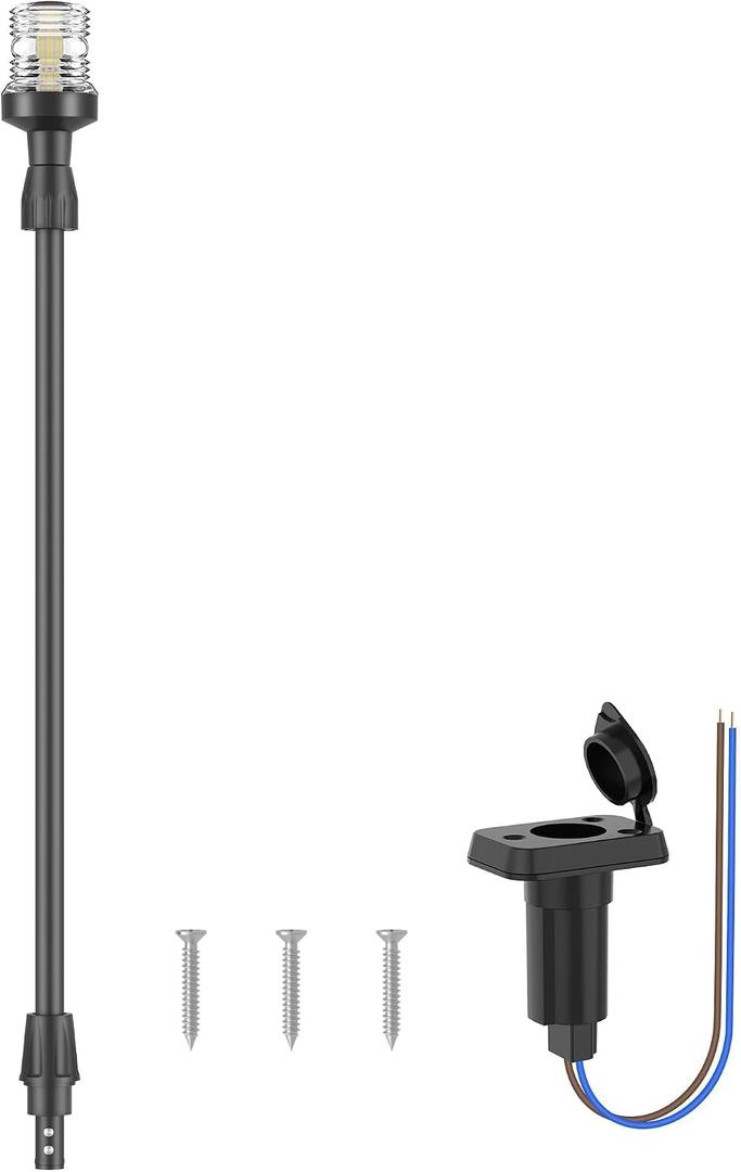 Obcursco Boat Stern Lights, Telescoping Pole 27"-48" LED Anchor Light with Base, 12V Adjustable 3NM 360 Navigation Lighting for Pontoon, Yacht, Bass, and Fishing Boats (27"-48", Black)