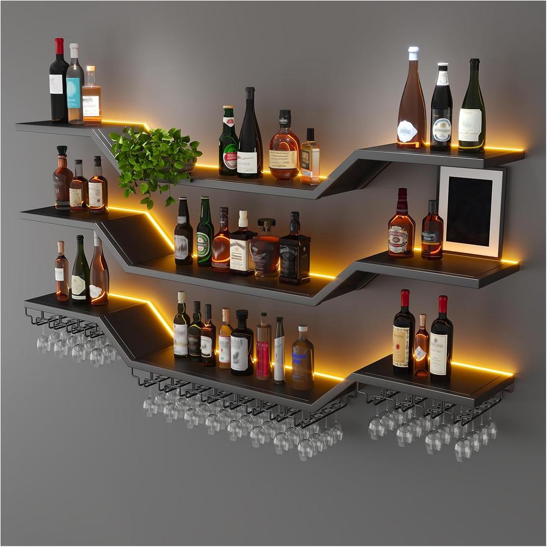 47.2"Modern LED Wine Rack Wall Mounted,3-Tier Floating Bar Shelves, 47.2in/120cm