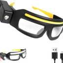 LED Rechargeable Headlight Glasses with Motion Sensor & Touch Control, Safety Glasses with Lights 5 Modes USB C Light Up Glasses for Outdoor Running Camping Hiking Work (Yellow)