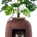 Lifewit Cat Litter Box, Hidden Enclosure Litter Tray with Odor Control & Carbon Filter in Living Room, Bedroom, Corner with Faux Plant& Plastic Scoop, 48 x 120 cm/19x47, Brown