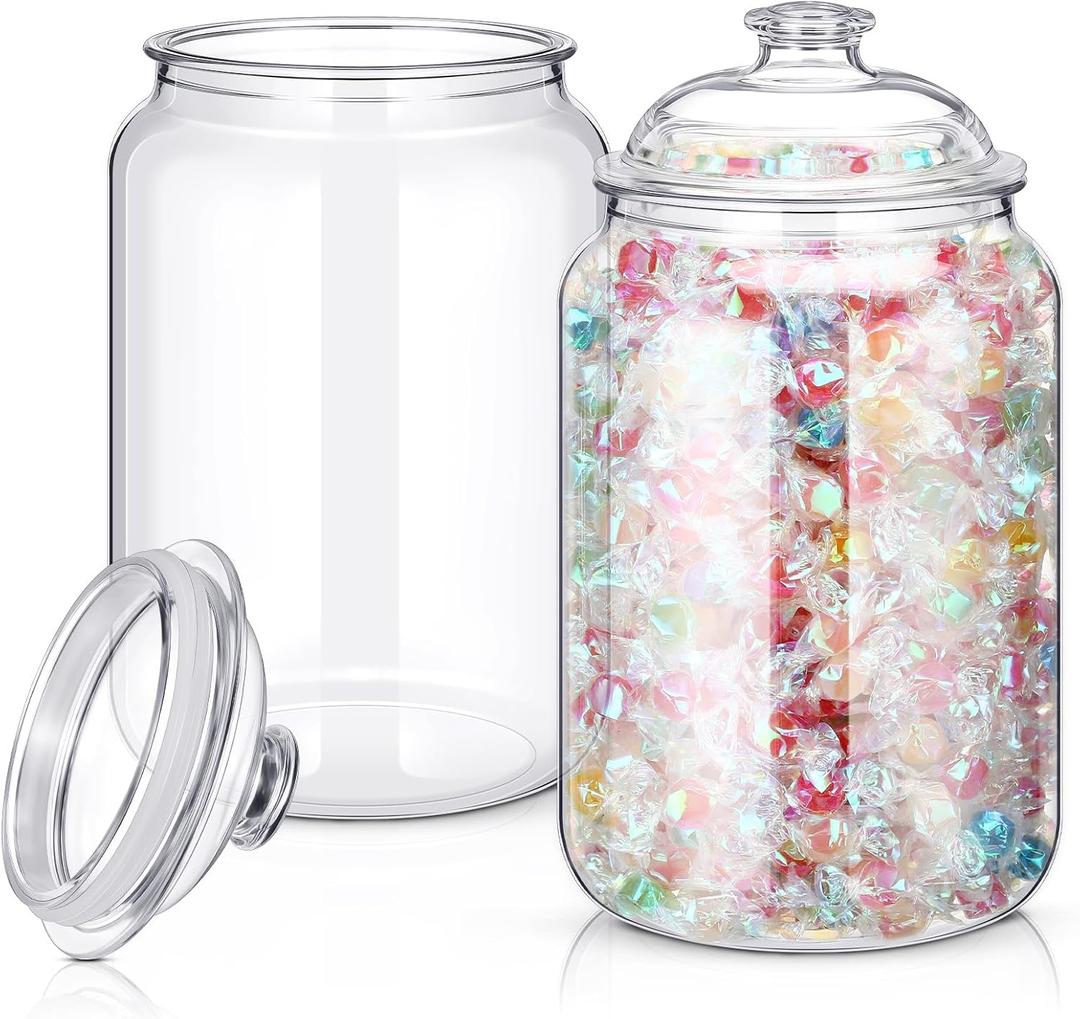Nuogo 2 Pcs 1 Gallon 128 oz Candy & Cookie Jar Plastic Jars with Lids Decorative Apothecary and Candy Buffet Container Clear Airtight Food Storage Canister