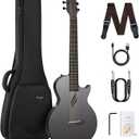 Enya NOVA Go SP1 Carbon Fiber Acoustic Electric Guitar with Smart AcousticPlus 35 Inch Travel Acustica Guitarra Starter Bundle Kit of Gig Bag, Strap, Strings, Charging Cable, Instrument Cable(Black)