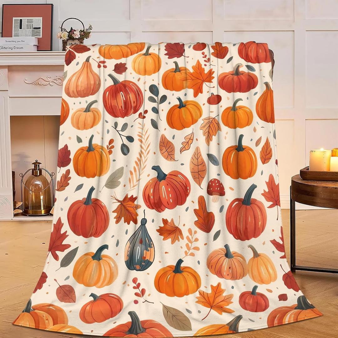 Fall Pumpkin Blanket Autumn Pumpkin Fleece Throw Blanket Super Soft Warm Cozy Fuzzy Plush Flannel Blanket Gifts for Girls Women Kids 40"X50"