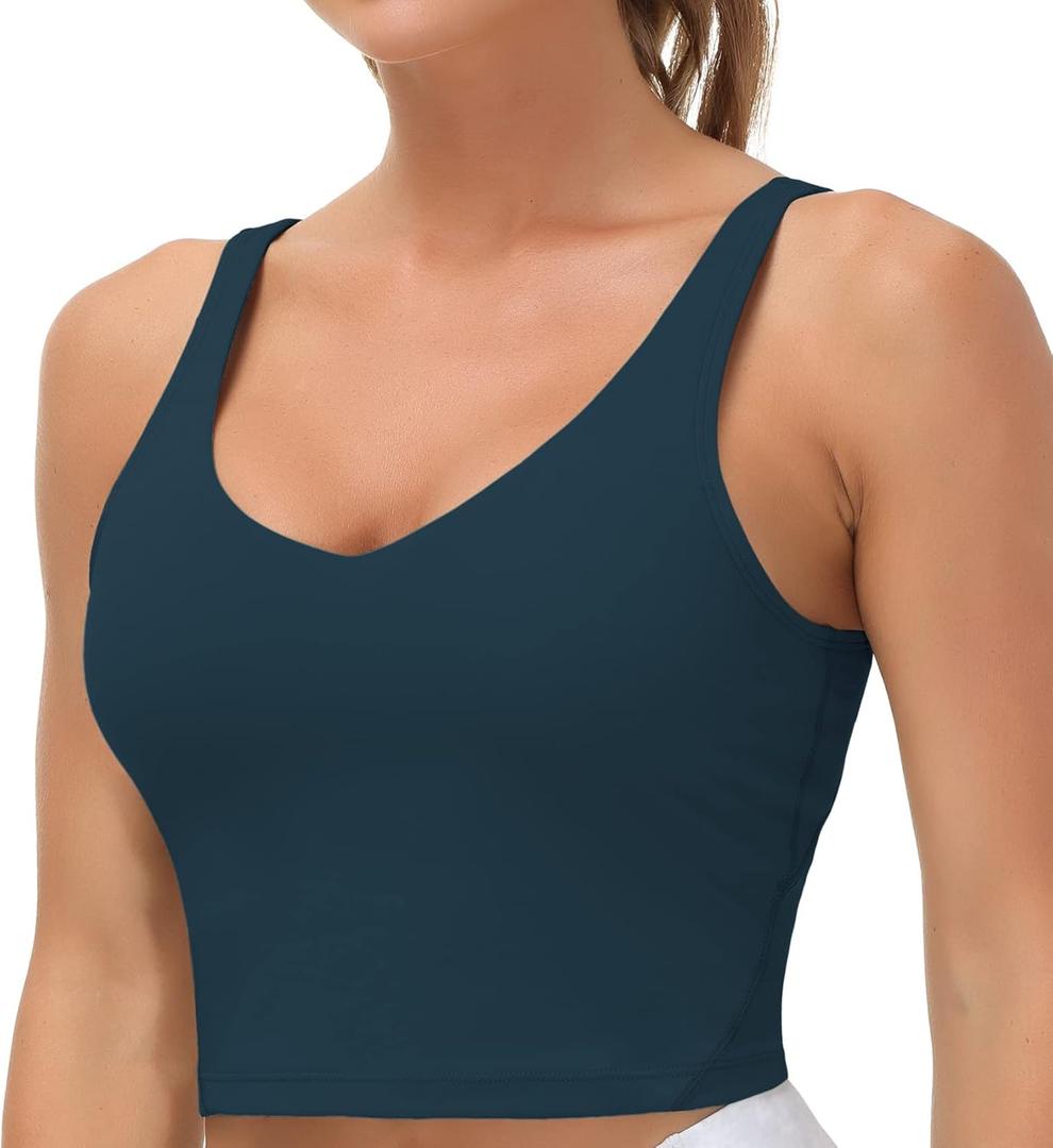 THE GYM PEOPLE Womens' Sports Bra Longline Wirefree Padded with Medium Support (Dark Blue Green, M)