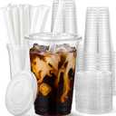 AOZITA 25 Pack - 16 oz Plastic Cups with Lids and Straws, Clear Iced Coffee Cups with Lids, Disposable Cups with Lids for Cold Drinks, Iced Tea, Milkshakes, Smoothies - Durable & BPA Free