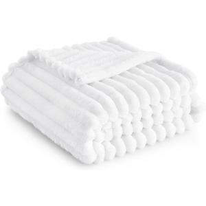 Exclusivo Mezcla Fleece Throw Blanket Extra Large, Super Soft and Warm Blankets for Couch, Sofa and Bed Waffle Textured, Cozy, Fuzzy and Lightweight (Off White, 50x70 Inches)