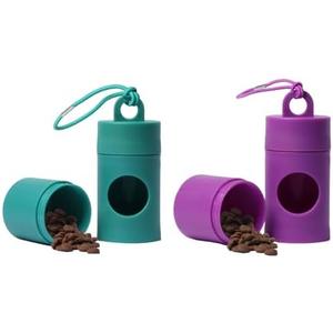 Dog poop bag holder-2 in 1 Dog Waste Bag holder Comes with pet snack box for Leash Lightweight Pet Waste Bag Dispenser，Equipped with nylon rope and buckle (Excluding dog waste bag)(Green+Purple) ﻿Pack Of 3