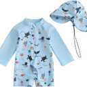 Hnyenmcko Baby/Toddler Boy Rash Guard Swimsuit Long Sleeve One Piece Zipper Swimwear Sunsuit Infant Bathing Suit Beachwear (Animal-Sky Blue, 18-24 Months)
