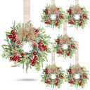 Zeyune 6 Set Christmas Wreaths Garland Kitchen Cabinet Wreath 9 Inch Mini Faux Windows with Burlap Ribbon Artificial Green Farmhouse for Front Door Porch Wall Decor(Eucalyptus)