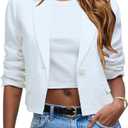 IDEALSANXUN Womens Cropped Blazer Casual Lightweight Cotton Linen Blazer Suit Jackets (Medium, White)