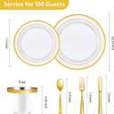 Goodluck 600 Pieces Gold Disposable Plates for 100 Guests, Plastic Plates for Party, Dinnerware Set of 100 Dinner and 100 Dessert Plates, 100 Spoons, 100 Forks, 100 Knives, 100 Cups
