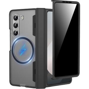 Miimall for Samsung Galaxy Z Fold 6 Case with Screen Protector, [Privacy Screen Protector], [Compatible with Mag-Safe] [Magnetic Hinge Protector] Shockproof Semi-Transparent Case for Z Fold 6, Black