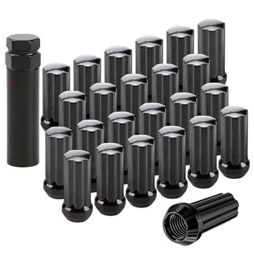 YYHHZZ 24PCS 14x2 Black Closed End Wheel Nuts with 1 Spline Tuner Compatible with Expedition 2000-2018, F-150 1999-2014, Lobo 09-14,Lincoln Mark LT 05-08, Navigator 2000-2014
