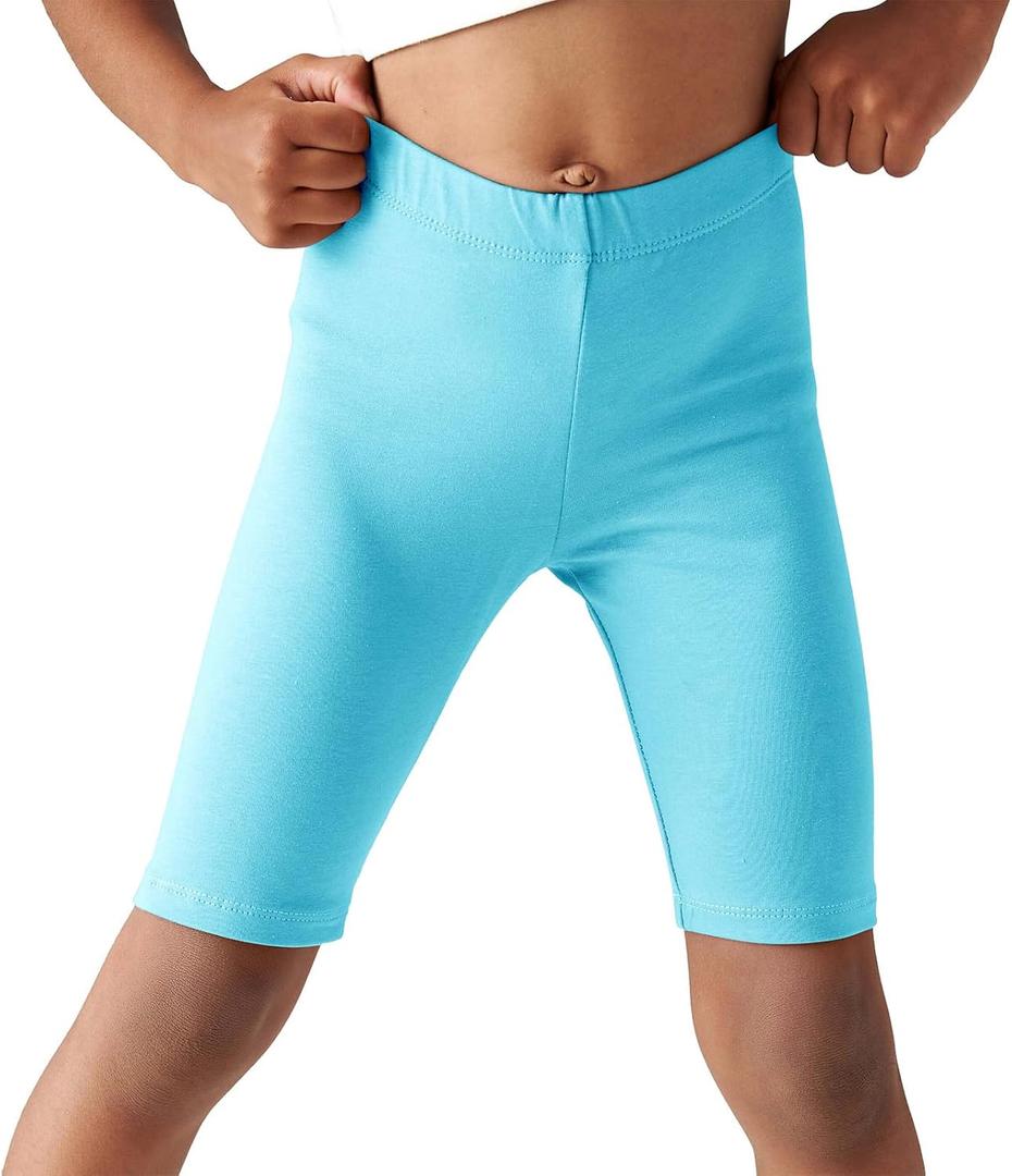 Haloumoning Girls Bike Shorts Kids Athletic Volleyball Shorts Comfy Under Dress Dance Short Leggings 5-14 Years (Blue)