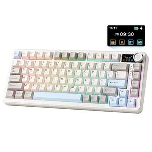 YUNZII B75 PRO MAX QMK/VIA Wireless Mechanical Keyboard,75% Layout with Screen and Knob,Custom Hot Swap Gasket,Creamy Pre-lubed Switches,Bluetooth/Type-C/2.4G for Win/Mac (Beige,Candy Switch)