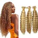 P27/613 Blonde Human Braiding Hair for Boho Braids 26 26 26 Inch Honey Blonde Deep Wave Bulk Human Hair Knotless Highlight Boho Braiding Curly Virgin Hair Extensions 150g