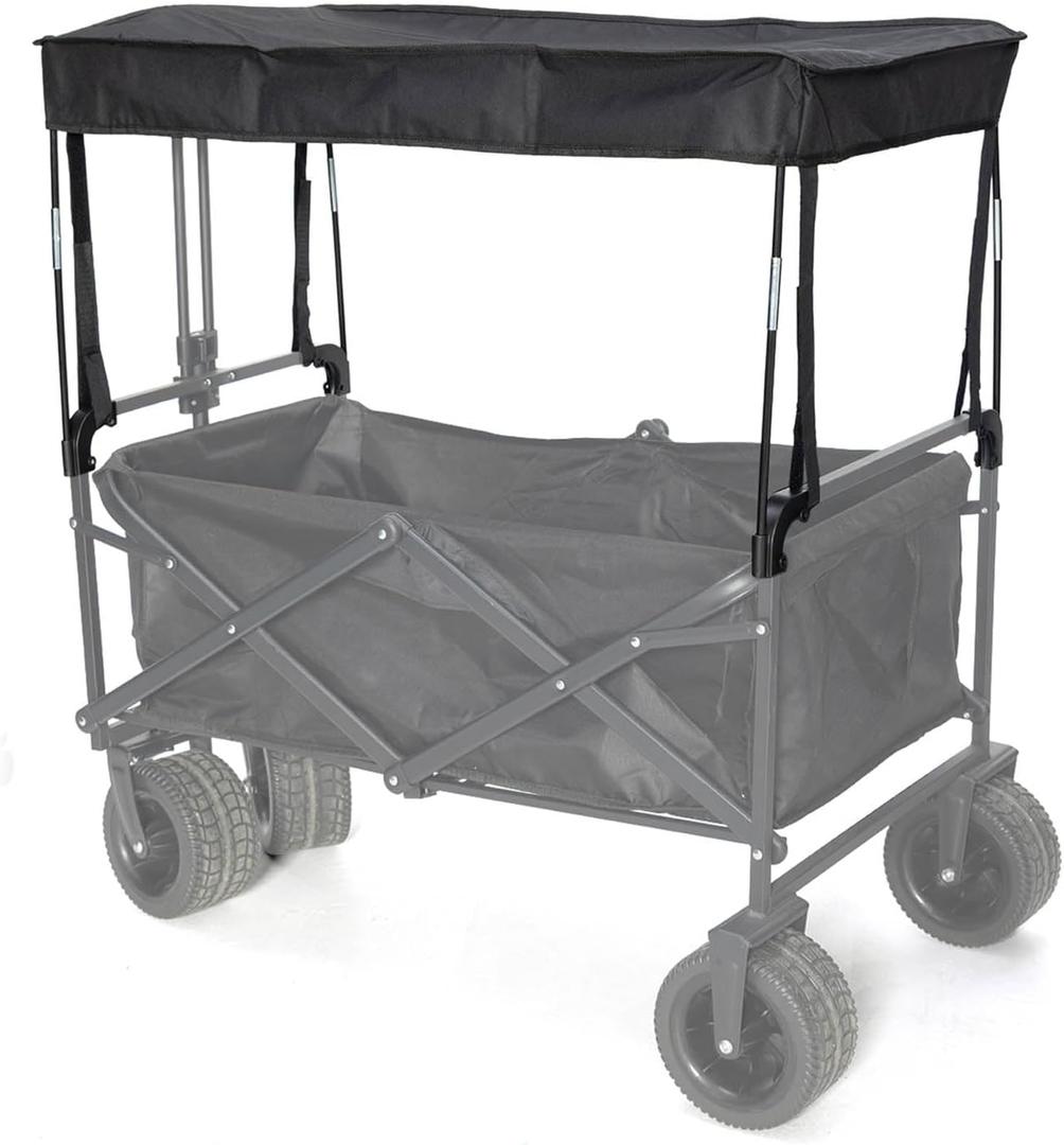 Removable Wagon Canopy Attachment with Rods Foldable Sun Shade Cover for Collapsible Beach Utility Push Pull Cart, Outdoor Picnic Trolley (Black)