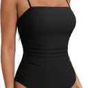 SUUKSESS Women Sexy One Piece Swimsuit Tummy Control Square Neck Bathing Suit (Black, L)
