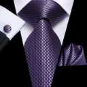 Dubulle Mens Tie Set Solid Paisley Silk Striped Necktie for Men with Cufflinks Tie and Pocket Square (Dark Purple)