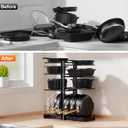 LAMU Pots and Pans Organizer under Cabinet, Expandable to 24" H Pan Organizers inside Cabinet for Kitchen Storage, 6 Adjustable Tiers and 6 Pot Lid Organizer Racks, Holds 12 Cast Iron Cookware Black
