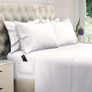 DREAMCARE King Size Sheets Set - 6 pcs Breathable Cooling Bed Sheets - up to 15" Deep Pocket King Sheet Set with Side Pockets - Extra Soft 100% Brushed Hypoallergenic Hotel Luxury Bedding - White