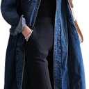 Womens Classic Jean Jacket Plus Size Loose Long Sleeve Button Down Denim Trench Coat (Blue, XL)