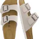 CUSHIONAIRE Lane Cork Footbed Sandals for Women  Comfortable Double Buckle Slip-On with Genuine Suede Footbed & Arch Support Slides for Women Footwear (9 Wide)