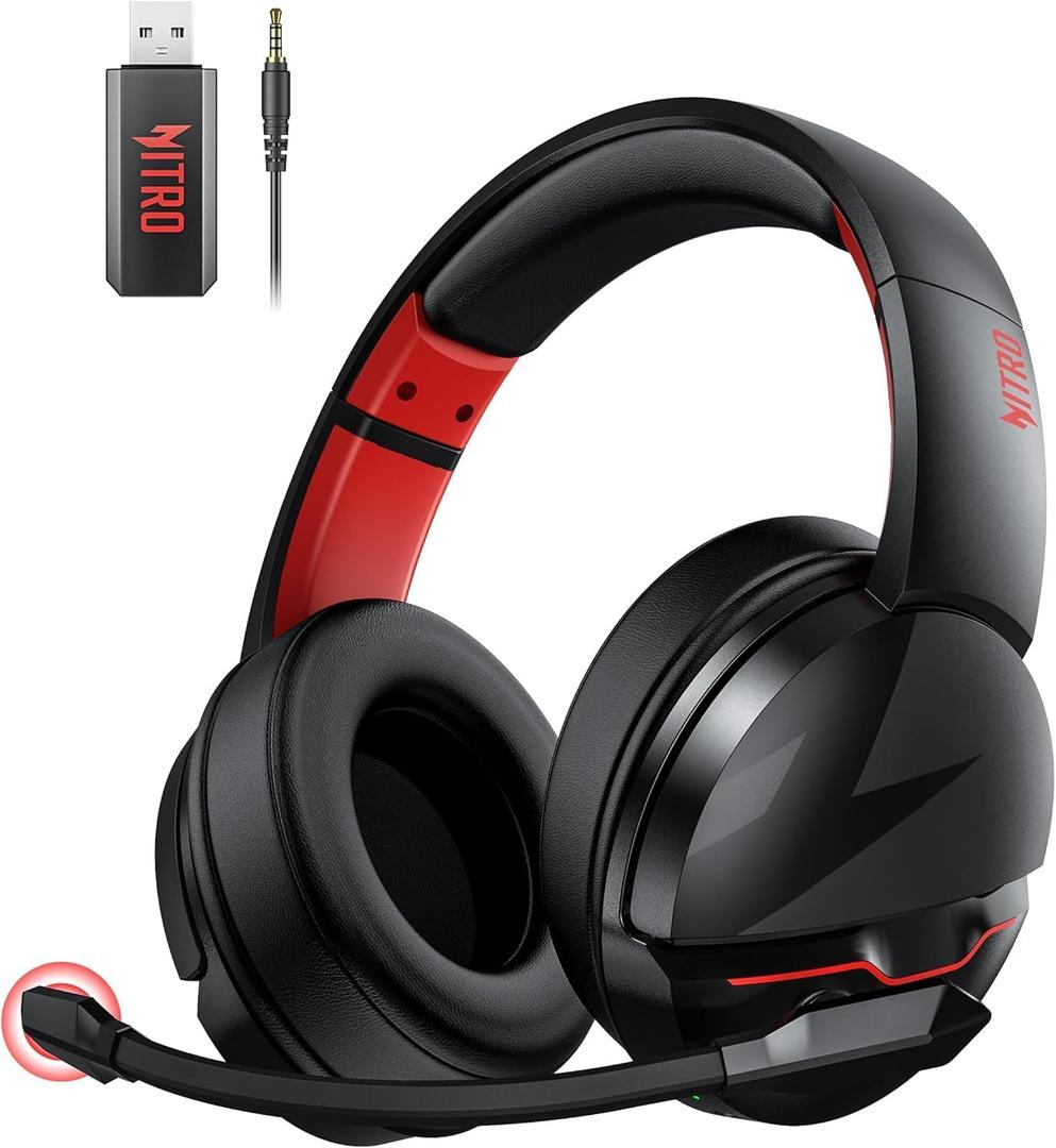 acer Wireless Gaming Headset, PS5 Headset with 2.4GHz for Ps5, Ps4, PC, Switch, Bluetooth 5.3 + 100Hrs Gaming Headphones with Noise Canceling Mic for Laptop, Mobile, Mac, 50mm Drivers (Red)