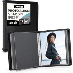 Dunwell Photo Album 8x10 (Black) with Mounting Paper, 8 x 10 Photo & Art Portfolio Presentation Binder, 24 Clear Sleeves Display 48 Pages, Professional Photography Book for Portraits, Artwork