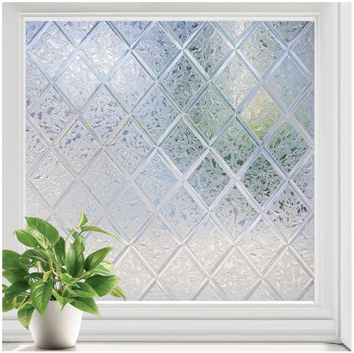 rabbitgoo Window Privacy Film, Decorative Privacy Window Film Sun Blocking, Frosted Glass Cling for Home Door, Non-Adhesive Static Cling Sticker Covering Heat Blocker, Clear, 23.6" x 78.7"