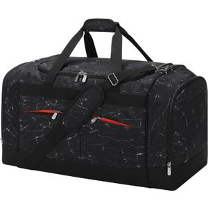 24 inch Large Gym Bag for Men - 65L Hard Bottom Duffle Bag with Shoes Compartment for Sport/Travel - Marble Black