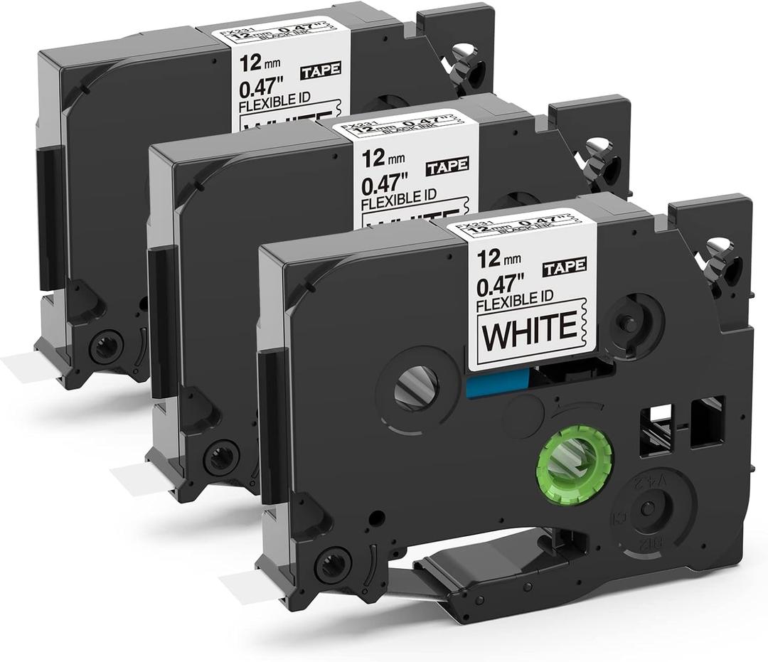 3-Pack Label KINGDOM TZe-FX231 Flexible Tape Compatible with Brother P Touch tzefx231 12mm 0.47 Flexible-ID Laminated Cable/Wire Label Maker Tape Refill for PTD210 PTH110 Printer