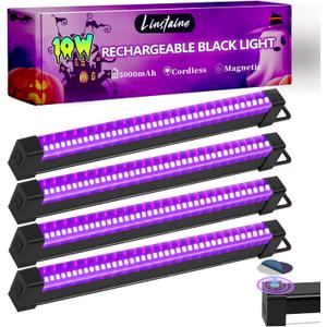 4 Pack Rechargeable Black Light Bar, 5000mAh Large Capacity Battery Powered Black Lights for Glow Party, Portable Blacklight Party Supplies for Uranium Glass, Fluorescent Poster, Bedroom, Halloween