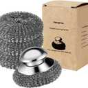 Steel Wool Scrubber, 4-Pack Stainless Steel Scrubber Pads with Handle - The Ultimate Scouring Solution for Rust, Stubborn Messes on Cookware, Grill, Oven & Kitchen Sinks