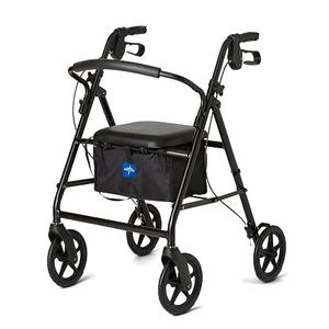 Medline Aluminum Rollator Walker, Burgundy, 300 lb. Weight Capacity, 8” Wheels, Adjustable Height Handle, Padded Seat & Backrest, Rolling Walker for Seniors and Mobility Impaired, Black